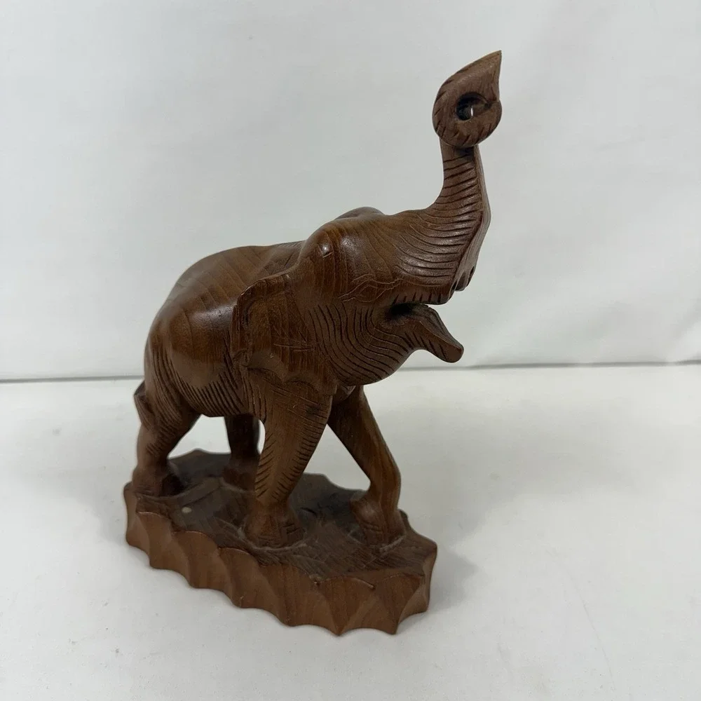 Vintage Hand Carved Wood Elephant Decor Solid Teakwood‎ Home Shelf Thailand